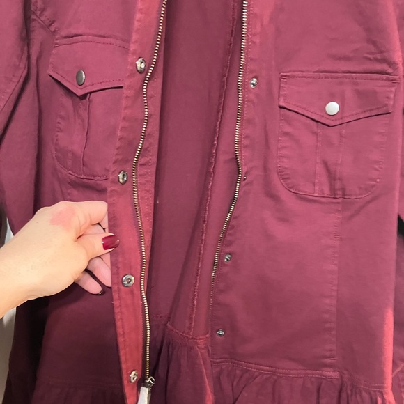 Denim&co Wine ruffled Denim Zip up jacket with snaps - Picture 4 of 4